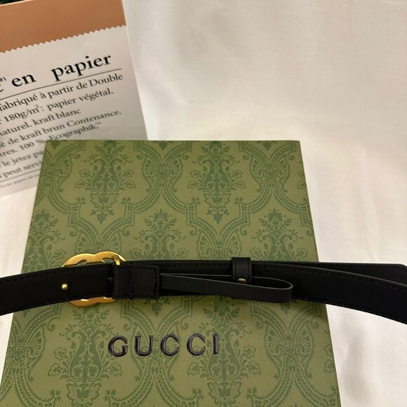 Gucci Black and Gold Leather Belt with Signature GG Buckle main image 2